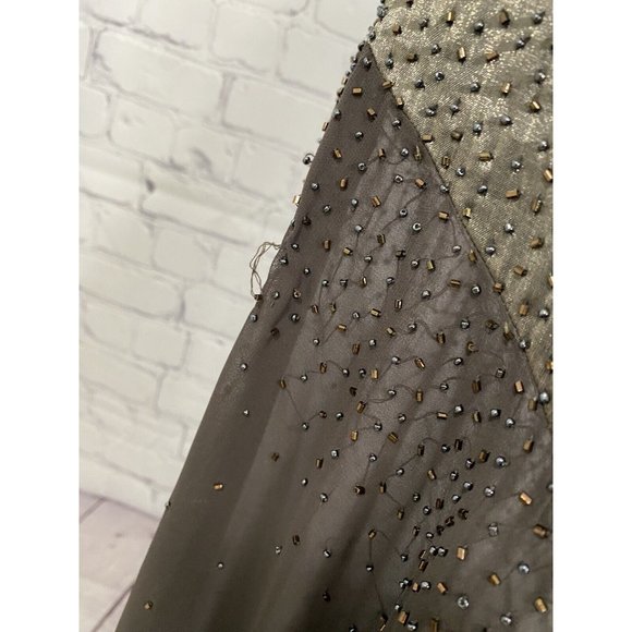 Cache Beaded Olive Green Metallic Semi Sheer Lined Body Con Prom Dress 6 - Picture 9 of 15